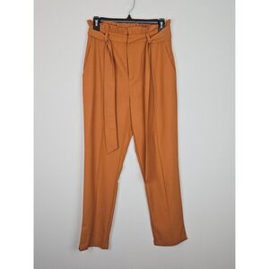 Lulus Paperbag Waist Belted Cropped Pants Rust Orange M